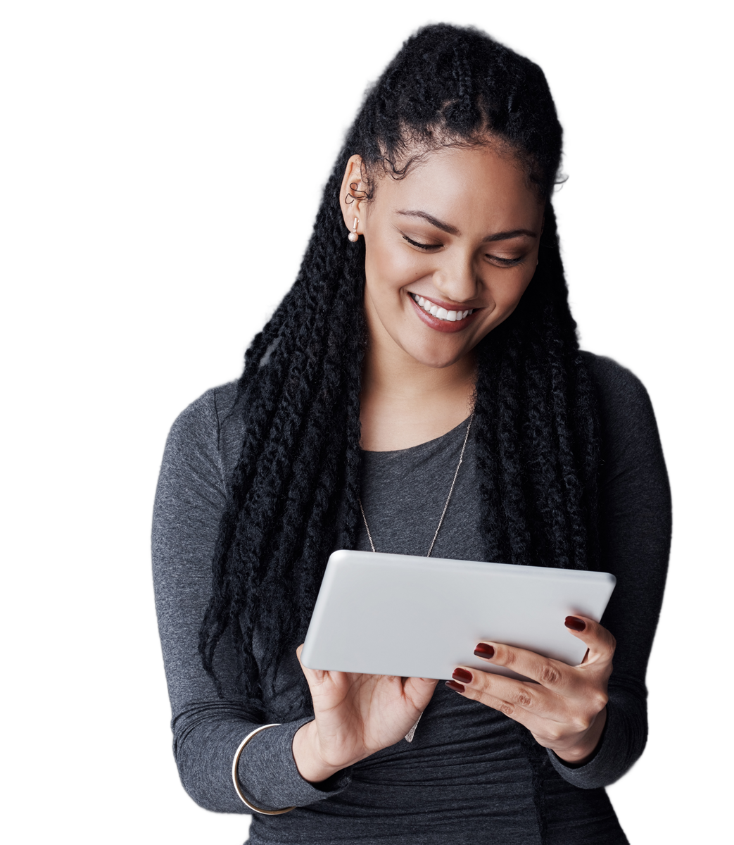 Photo of a young woman looking at her phone